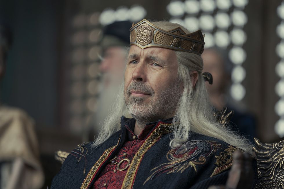 still from house of the dragon showing viserys wearing crown