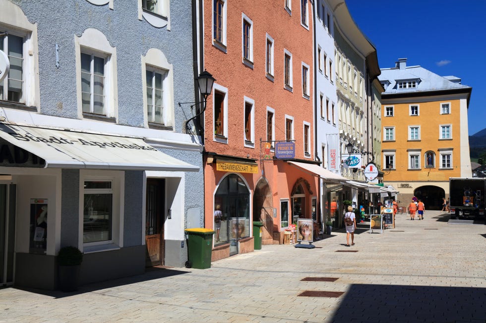 people visit old town of hallein in salzburg state, austria