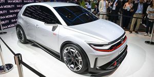 vw id gti ev concept in silver at iaa mobility 2023 international motor show