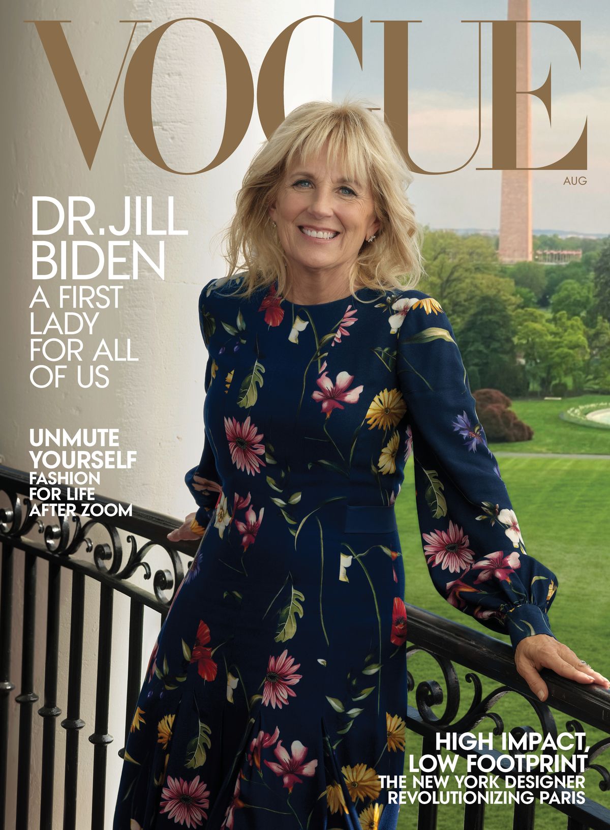 dr jill biden on the cover of vogue's august 2021 issue, photographed at the white house