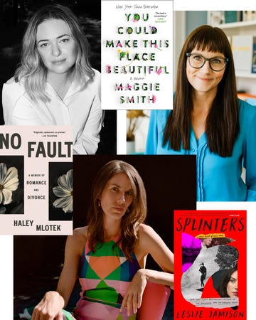 collage featuring book covers and womens portraits