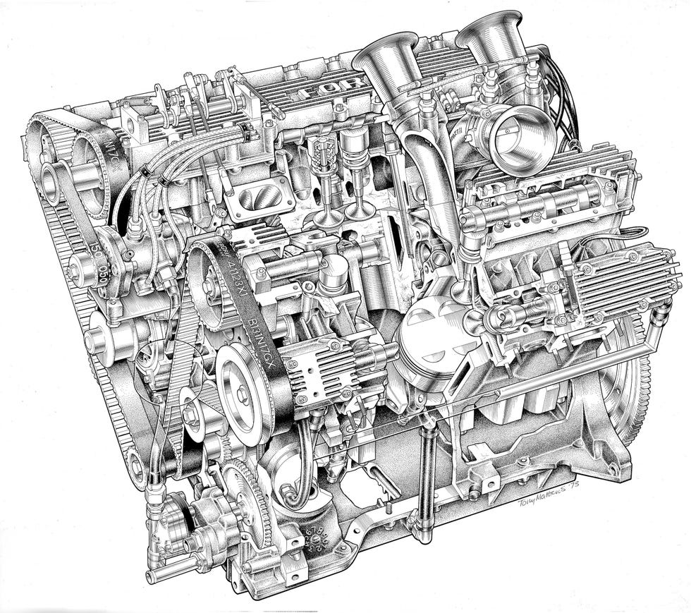 drawing of the ford essex based cosworth gaa v6