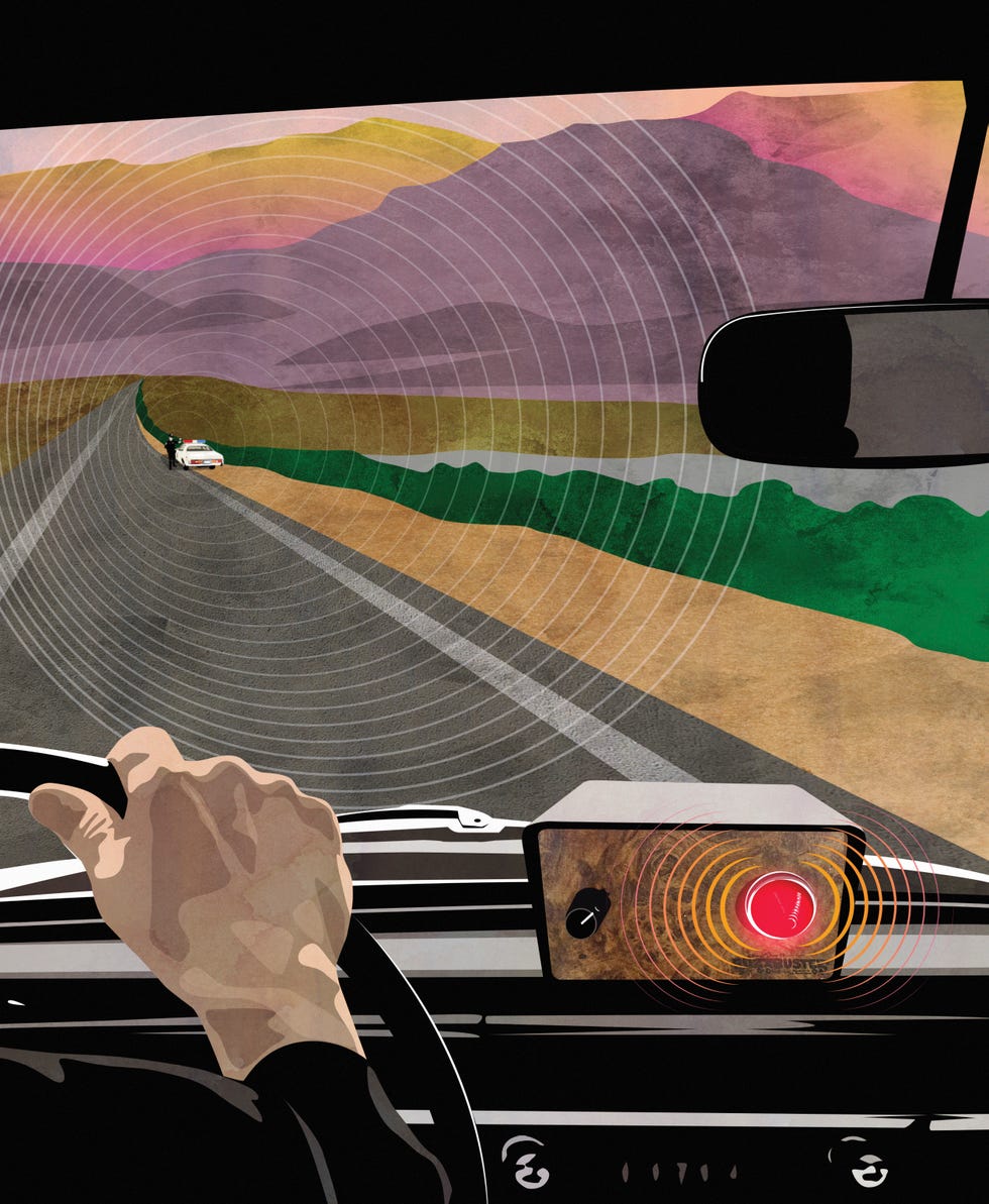 illustration of a car driving with a fuzz buster device