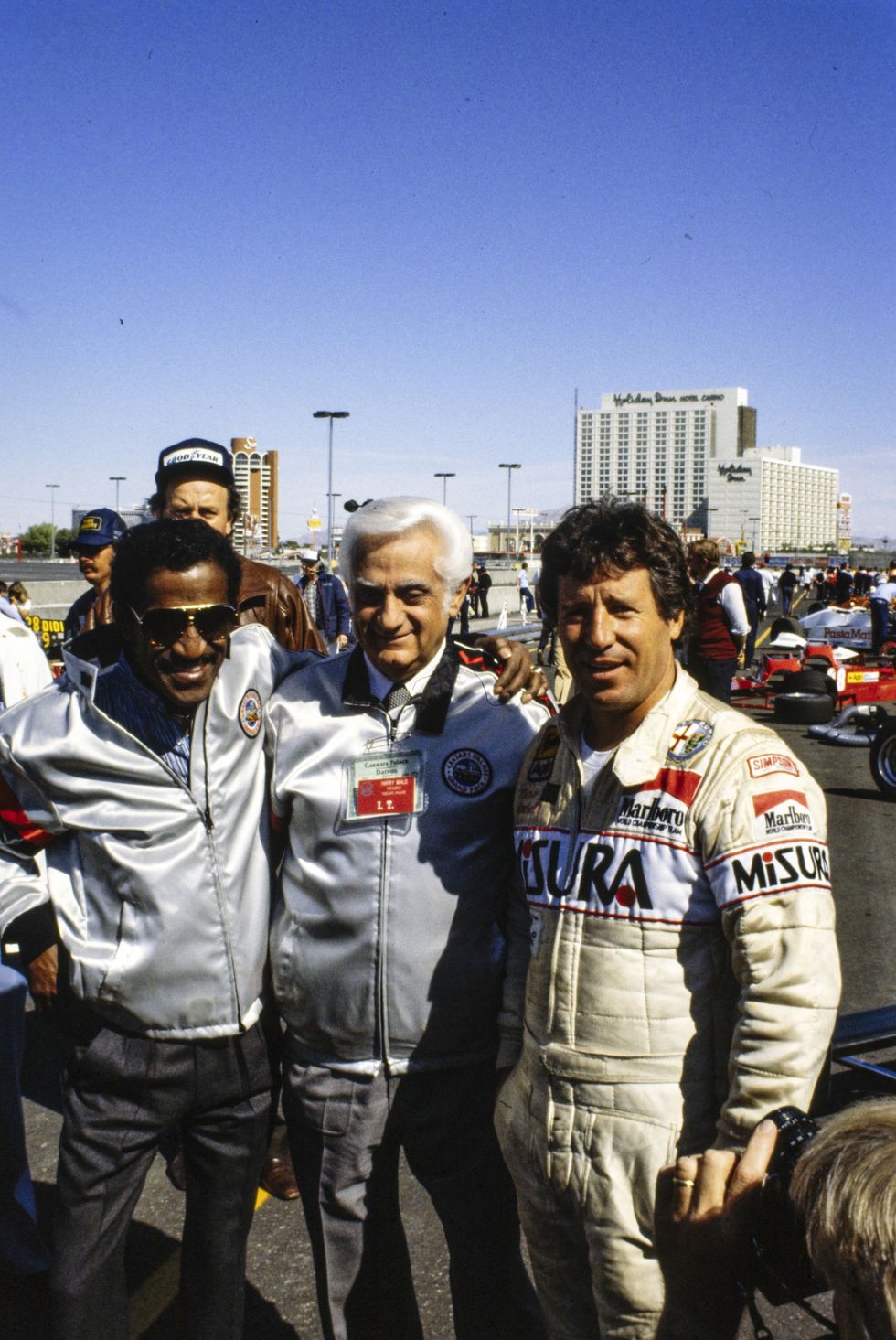 streets of las vegas, united states of america october 17 mario andretti with sammy davis jr and caesars palace president harry wald during the caesars palace gp at streets of las vegas on october 17, 1981 in streets of las vegas, united states of america photo by ercole colombo studio colombo