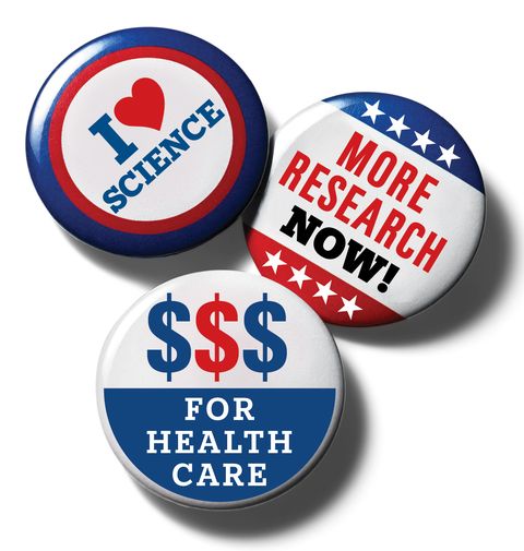 campaign buttons supporting health and science