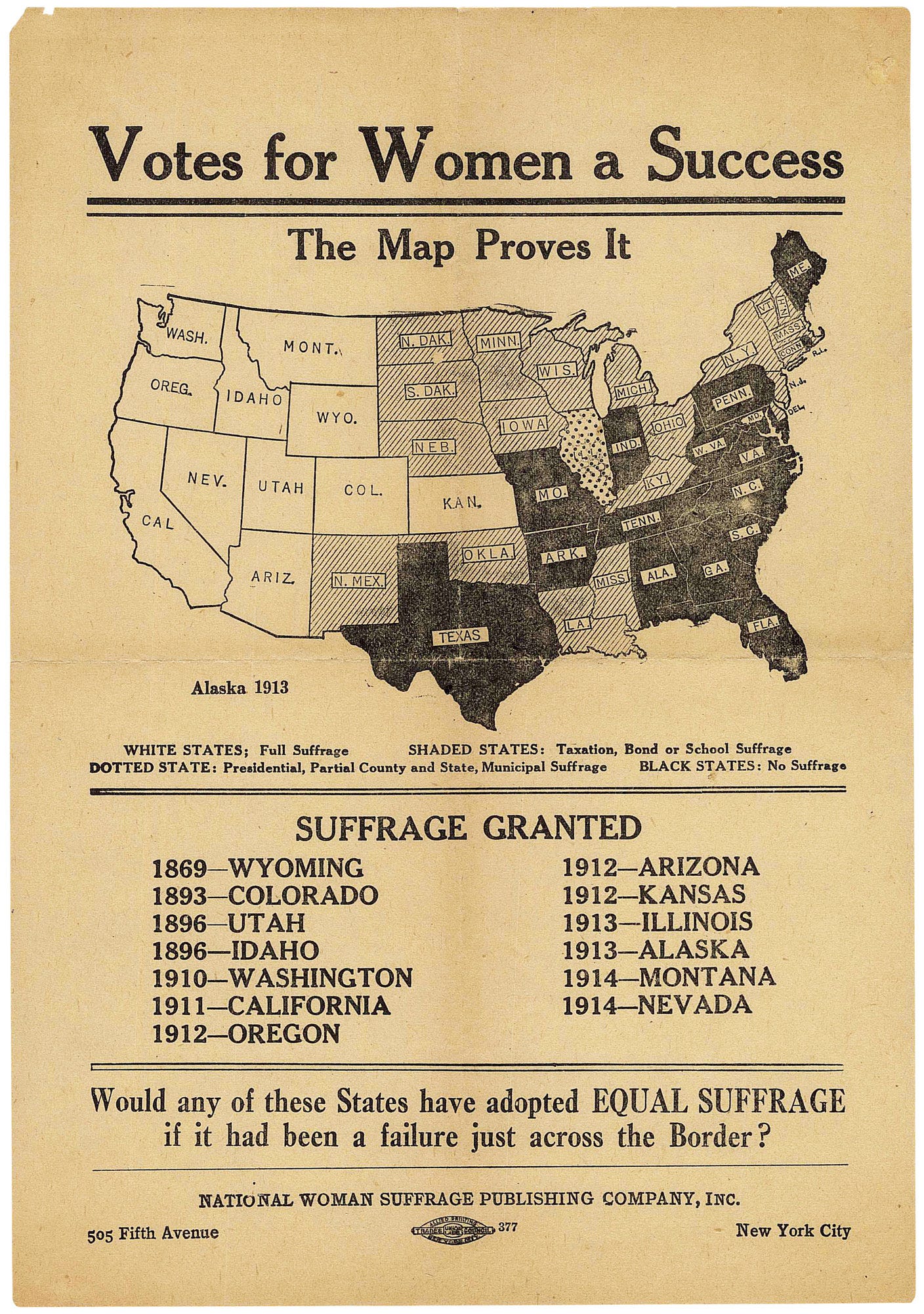 votes for women a success–the map proves it, circa 1915, by national woman suffrage association