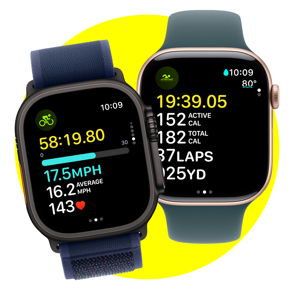 smartwatches displaying fitness metrics