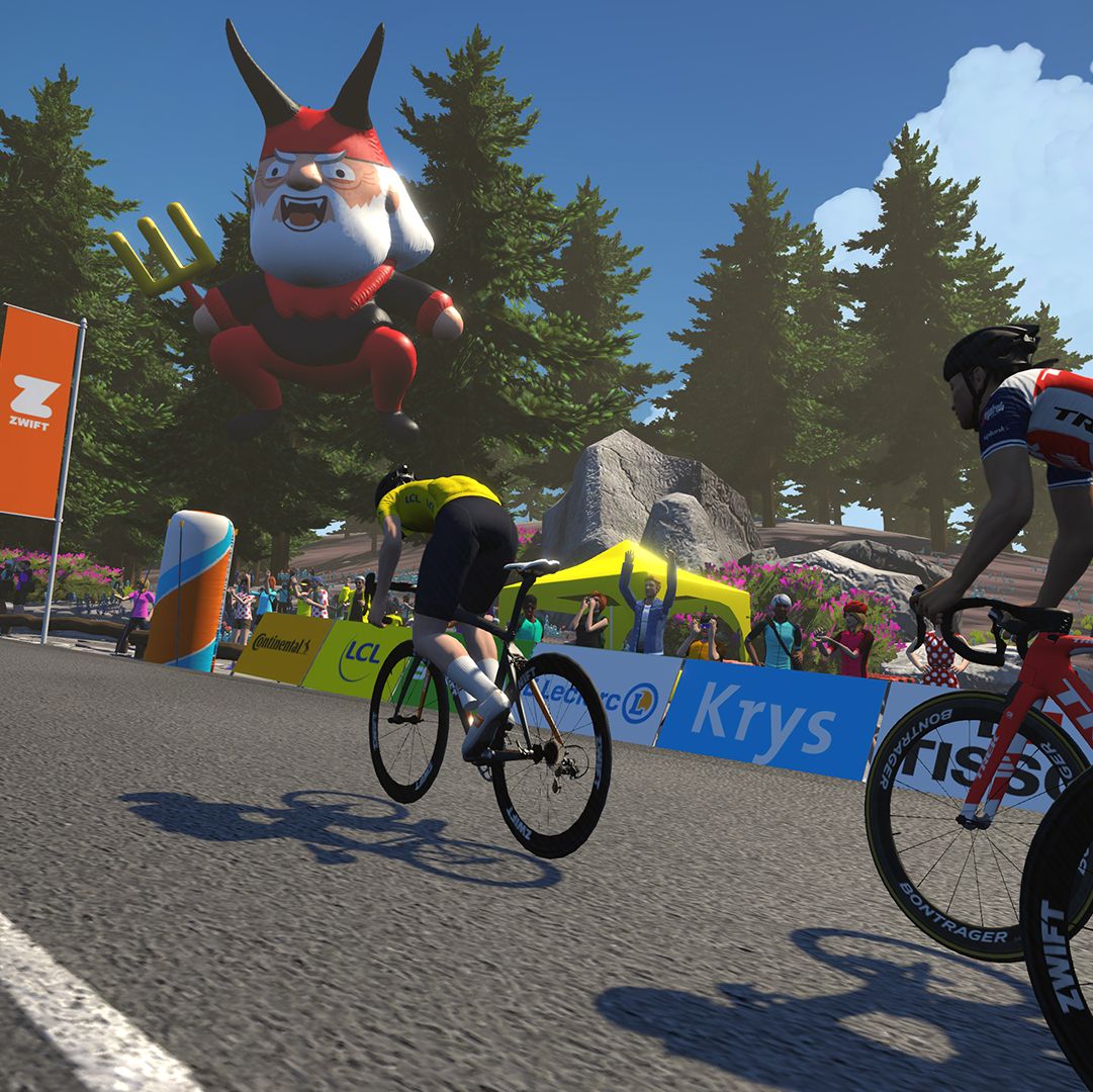 a screenshot of a stage from zwift's virtual tour de france
