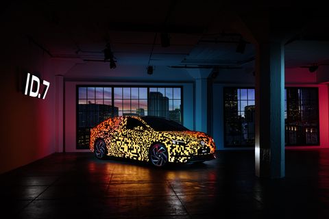 volkswagen id7 sedan with electroluminescent camouflage