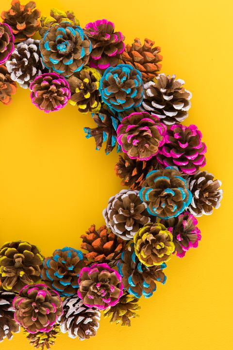 colorful pinecone wreath