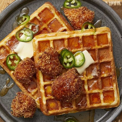 cornbread waffles with spicy chicken and jalapeno