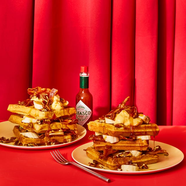 Waffles with Spicy Glazed Bacon and Pecans waffles with spicy glazed bacon and pecans