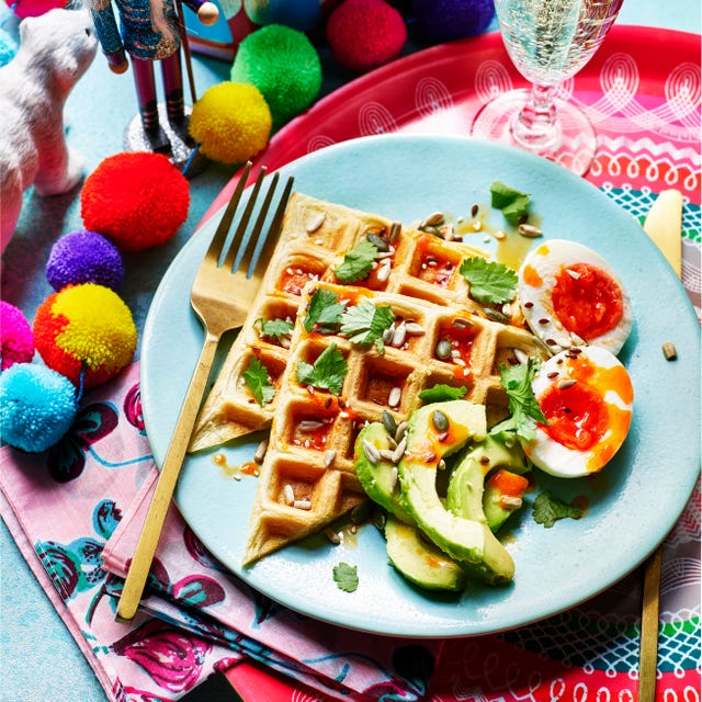 waffles with sriracha butter eggs