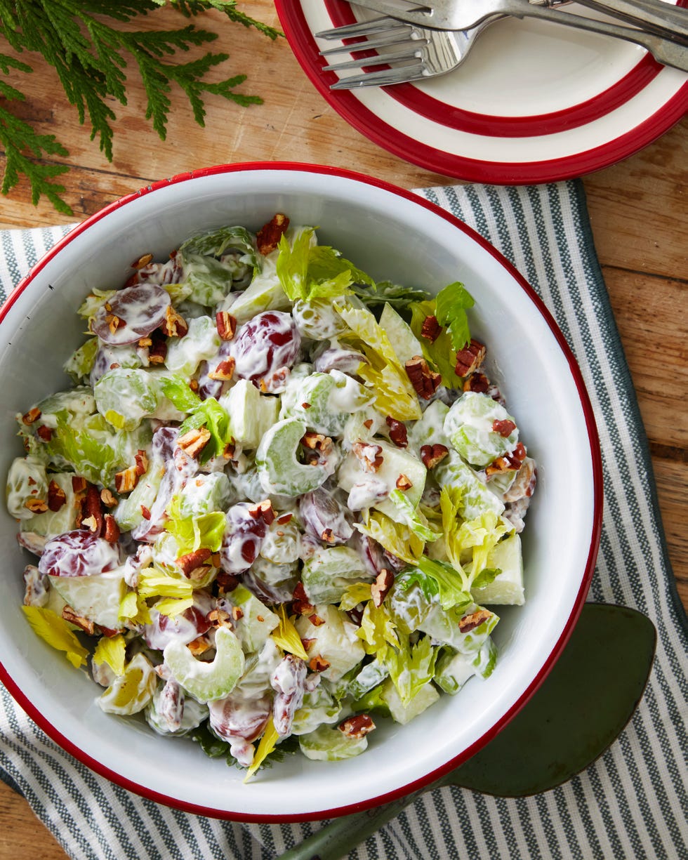 bowl of salad with grapes celery and nuts