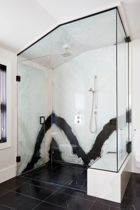 a shower with a glass door