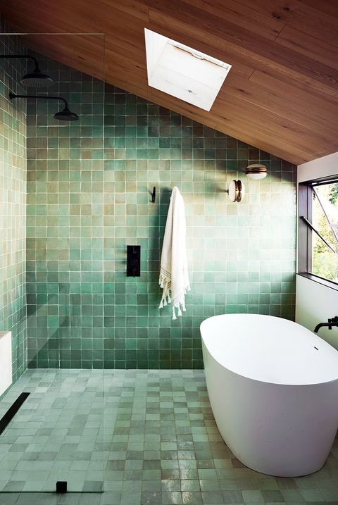 bathroom with green zellige tiles