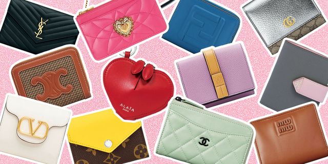 a group of different colored purses