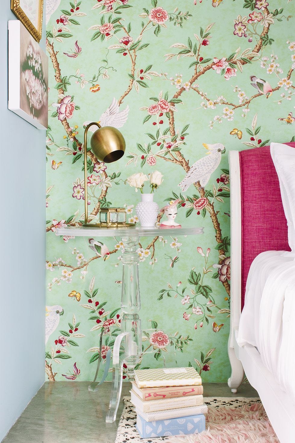 bright floral accent wall
