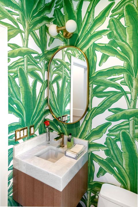 wallpaper trends tropical print in bathroom