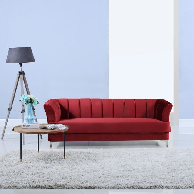Furniture, Couch, Sofa bed, Red, studio couch, Living room, Room, Table, Interior design, Futon, 