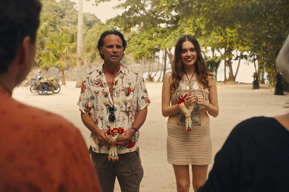 the white lotus actors standing and smiling
