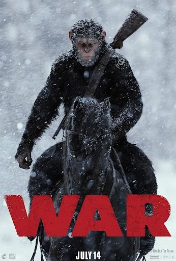 a move poster with an ape on a horse with a gun and the word war