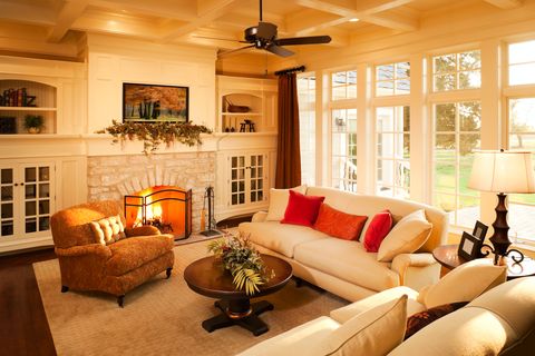 Warm elegant sunlit living room.