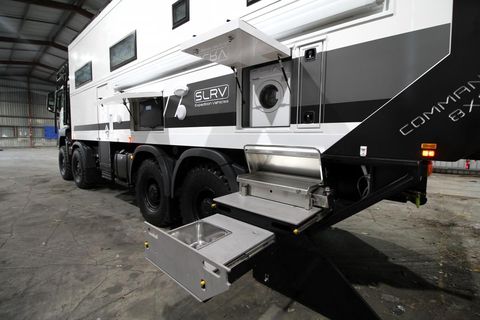 camper with washer and sink popped out