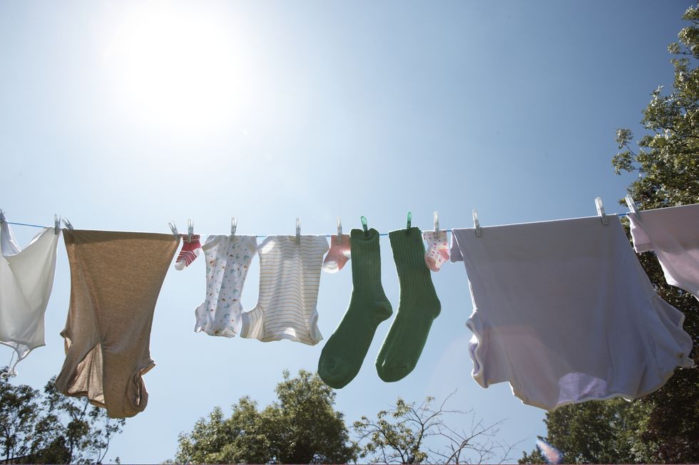 washing hung on a line outdoors