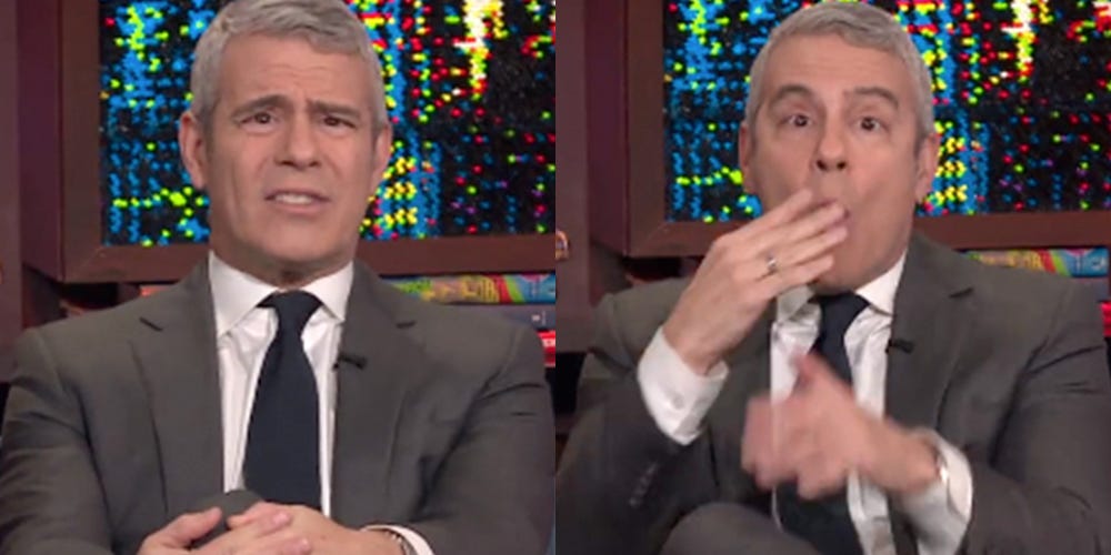 side by side photo of andy cohen on watch what happens live