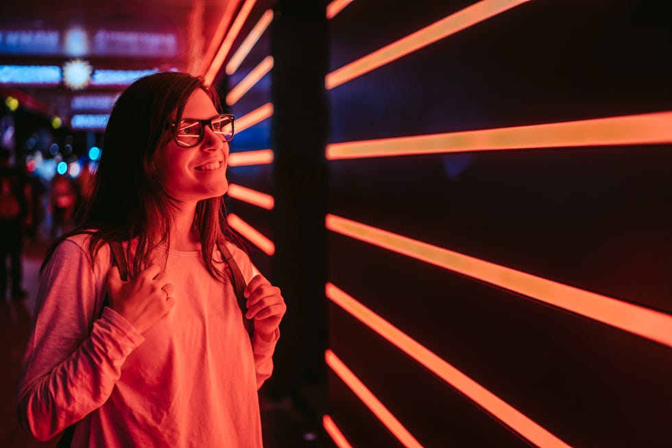 watching vibrant neon lights