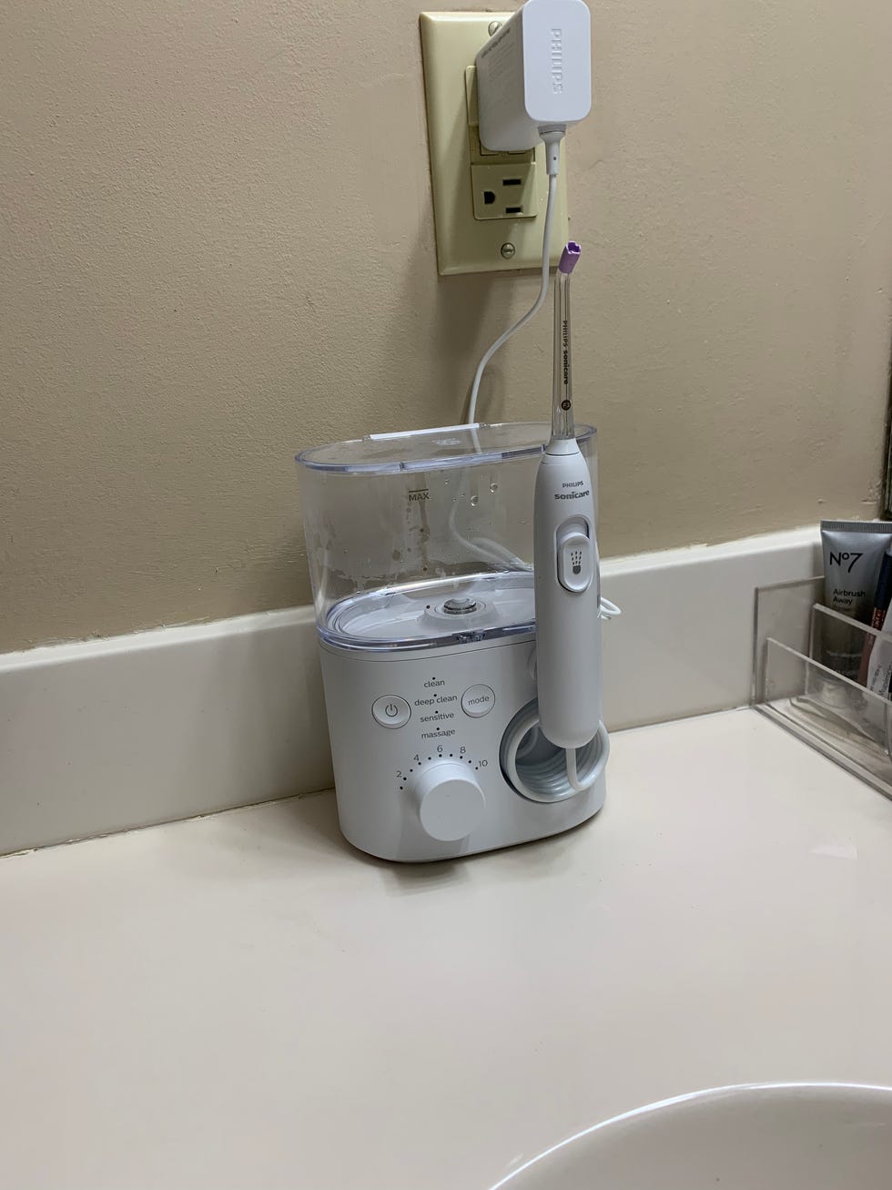 a water flosser on the counter