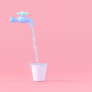 water tap pouring fresh into a cup pastel color