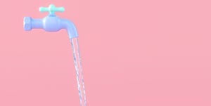 water tap pouring fresh into a cup pastel color