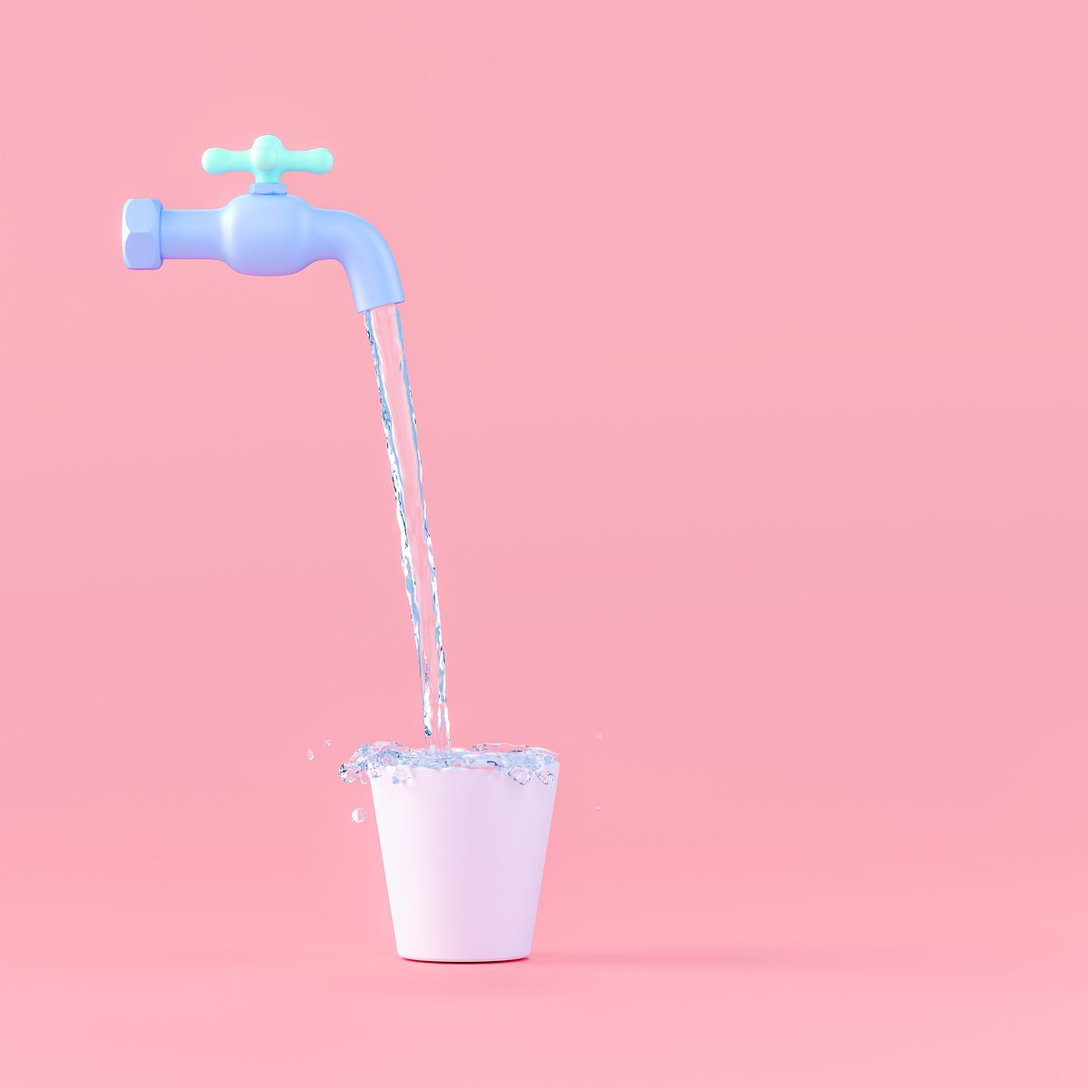 water tap pouring fresh into a cup pastel color