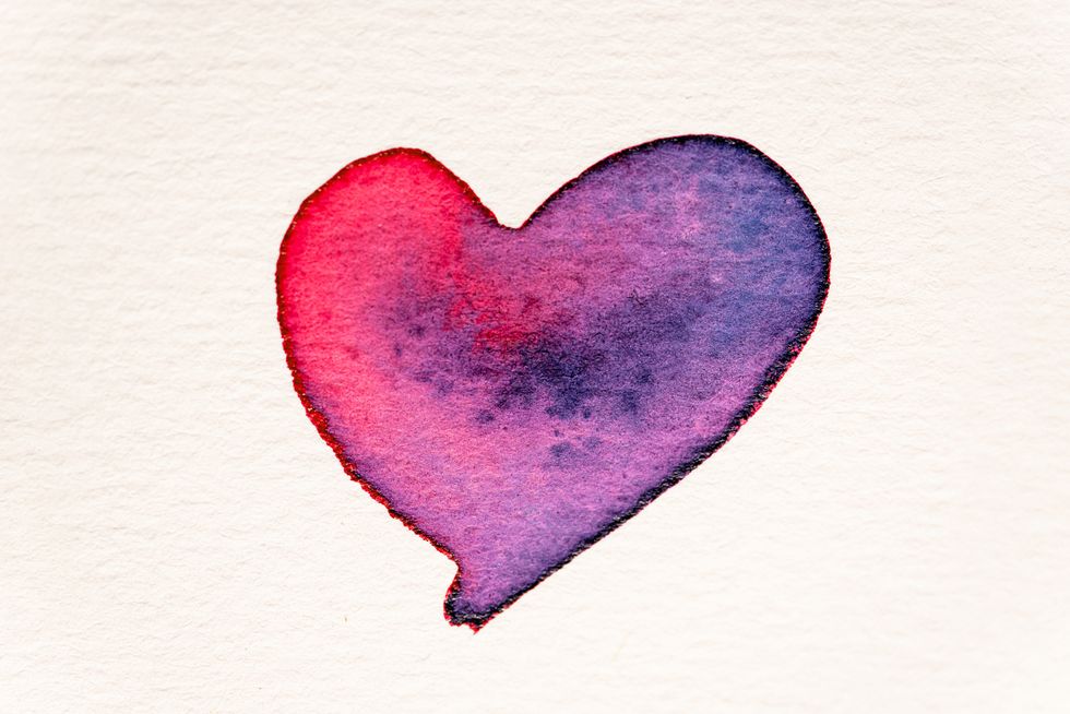 watercolor colorful love heart on painted on paper