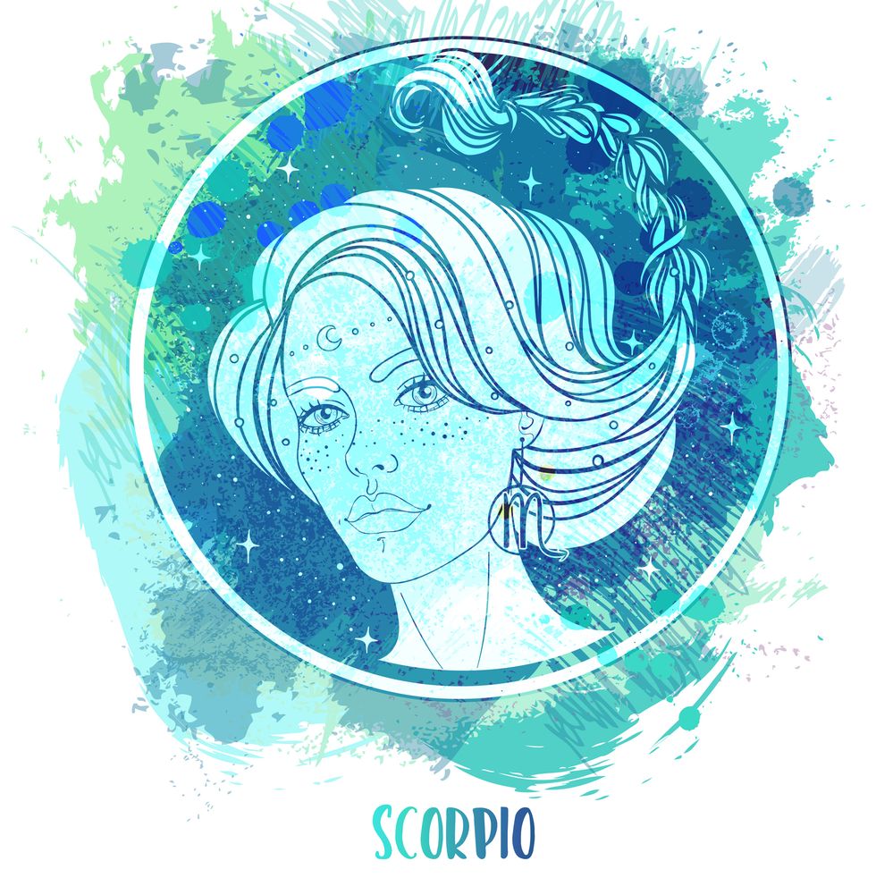 watercolor drawing of scorpio astrological sign as a beautiful girl