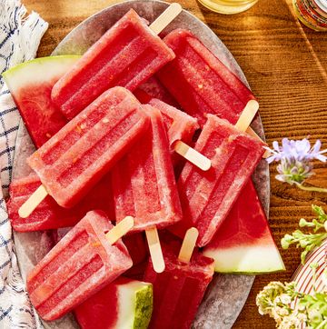 watermelon amaro pops on a cold plate