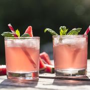 watermelon hugo, mojito in glasses with drinking straw