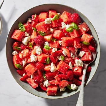 watermelon strawberry caprese with feta and mint