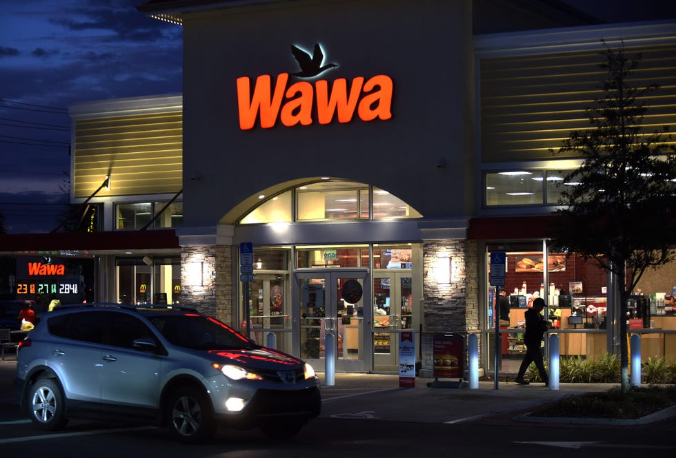 a Wawa supermarket and a gas station, seen during the day