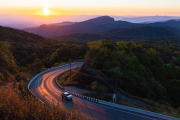 way on the mountain with sunrise time