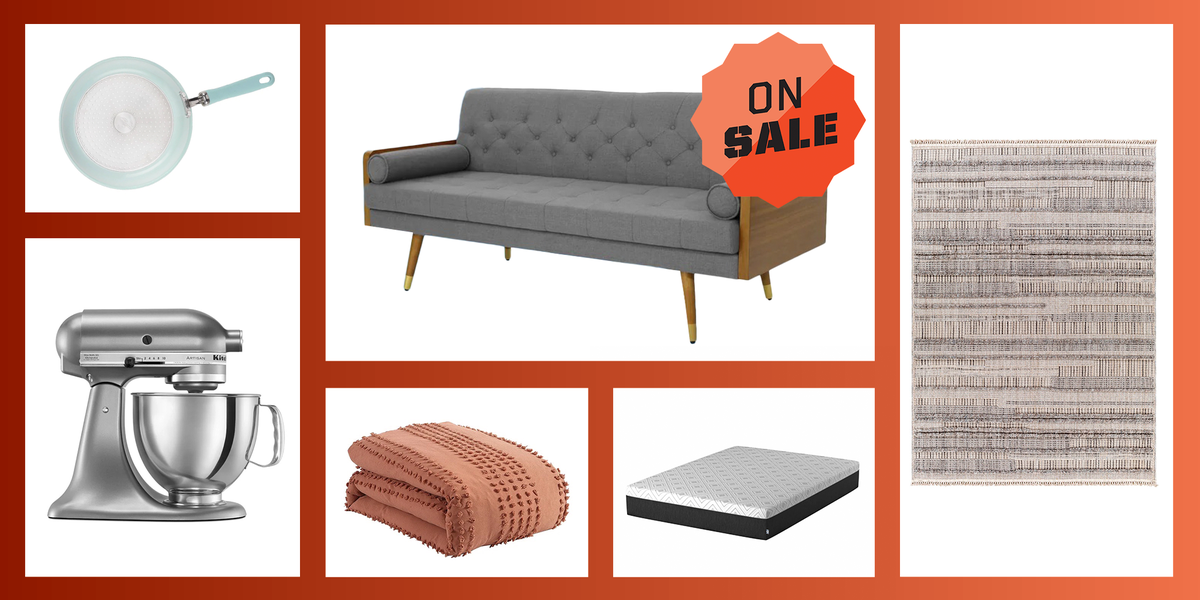 pan, couch, rug, mattress, comforter, stand mixer on sale