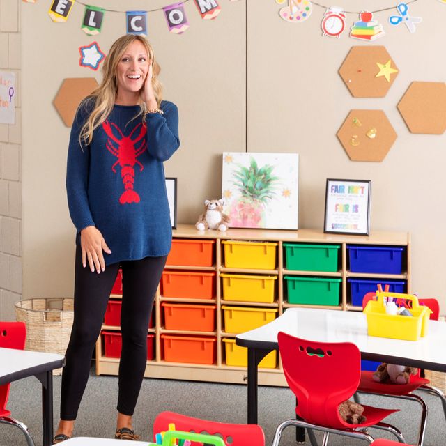 woman in colorful classroom