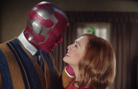 l  r  paul bettany as vision and elizabeth olsen as wanda maximoff in marvel studios' wandavision exclusively on disney photo courtesy of marvel studios ©marvel studios 2020 all rights reserved