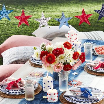 4th of july party fourth of july decor on table in the backyard