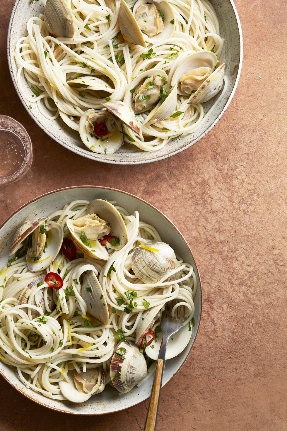 clams, chile, and lemon with quinoa spaghetti, pasta
