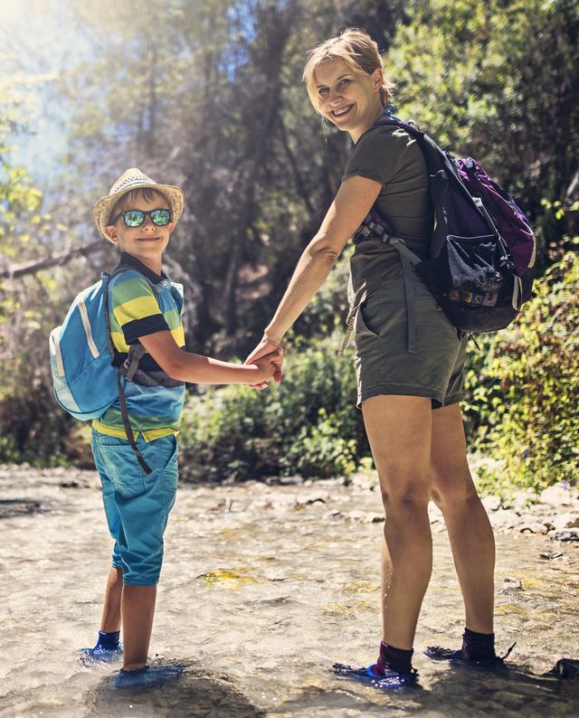Mother and son hiking in Andalusia, Spain