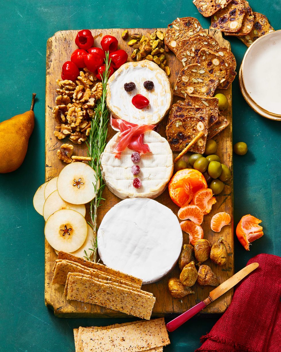 christmas snacks snowman cheese board