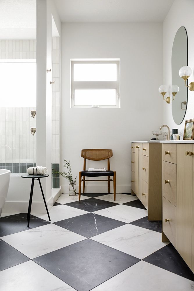 modern bathroom ideas, checker floor